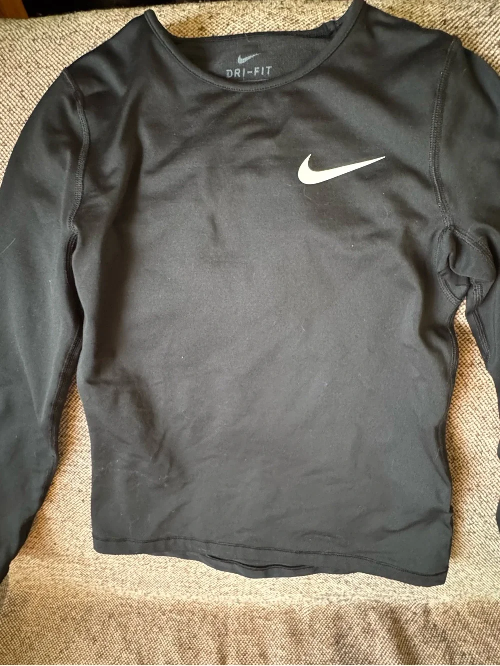 Nike Youth Black Crewneck Dri-FIT Sweater with White Swoosh medium